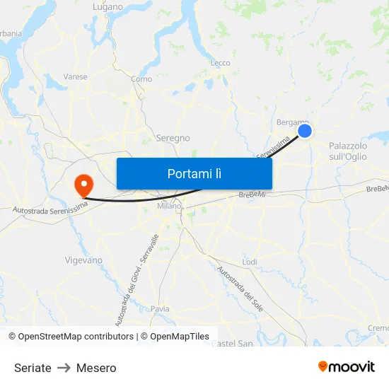 Seriate to Mesero map