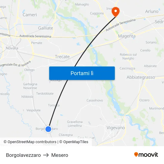 Borgolavezzaro to Mesero map