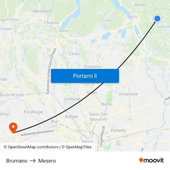 Brumano to Mesero map
