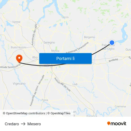 Credaro to Mesero map