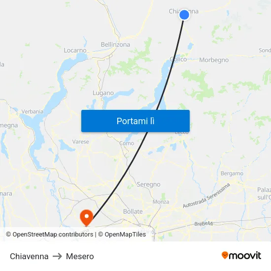 Chiavenna to Mesero map