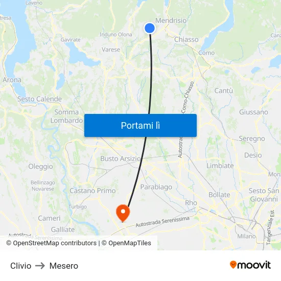 Clivio to Mesero map