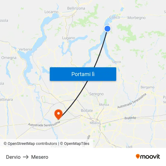 Dervio to Mesero map