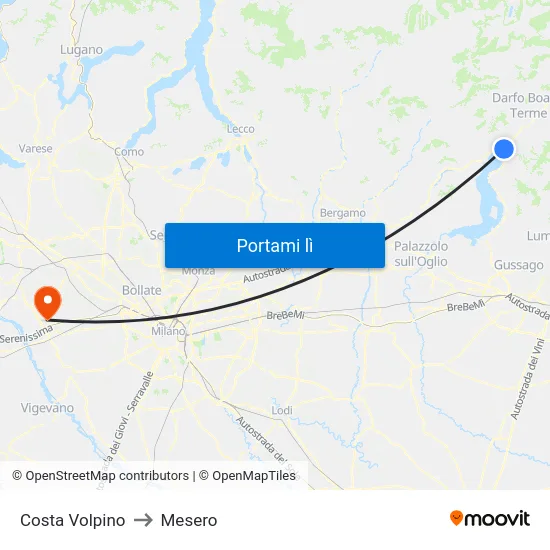 Costa Volpino to Mesero map