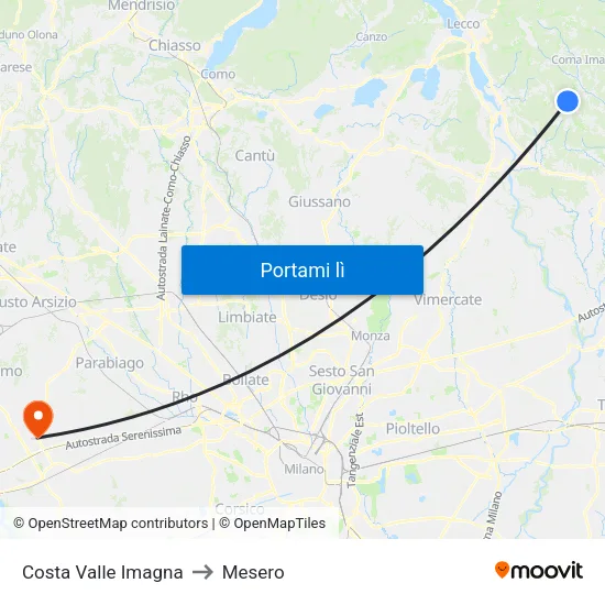 Costa Valle Imagna to Mesero map