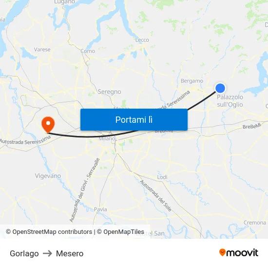 Gorlago to Mesero map