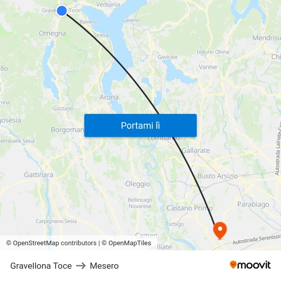 Gravellona Toce to Mesero map