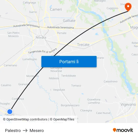 Palestro to Mesero map