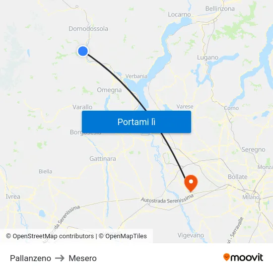 Pallanzeno to Mesero map