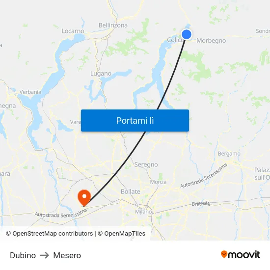Dubino to Mesero map