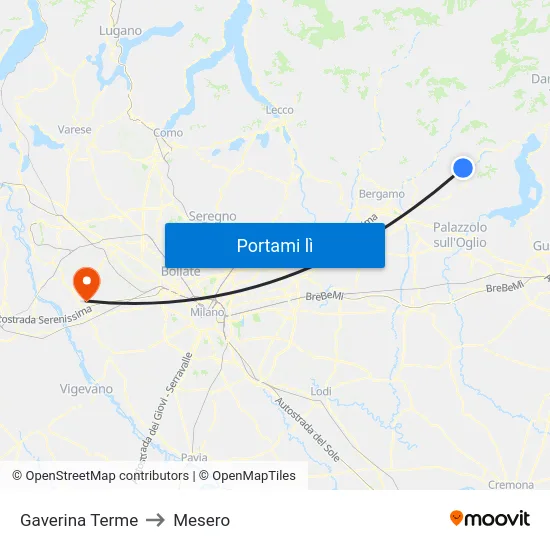 Gaverina Terme to Mesero map