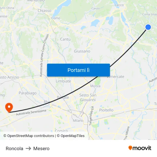 Roncola to Mesero map