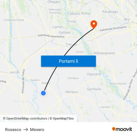 Rosasco to Mesero map