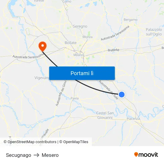 Secugnago to Mesero map