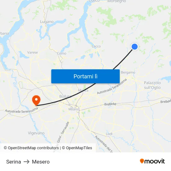 Serina to Mesero map