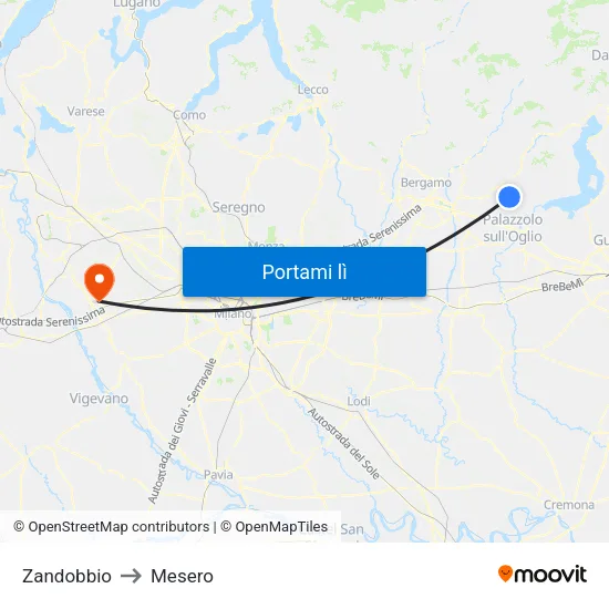 Zandobbio to Mesero map