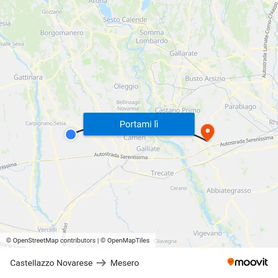 Castellazzo Novarese to Mesero map