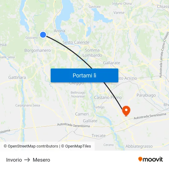 Invorio to Mesero map