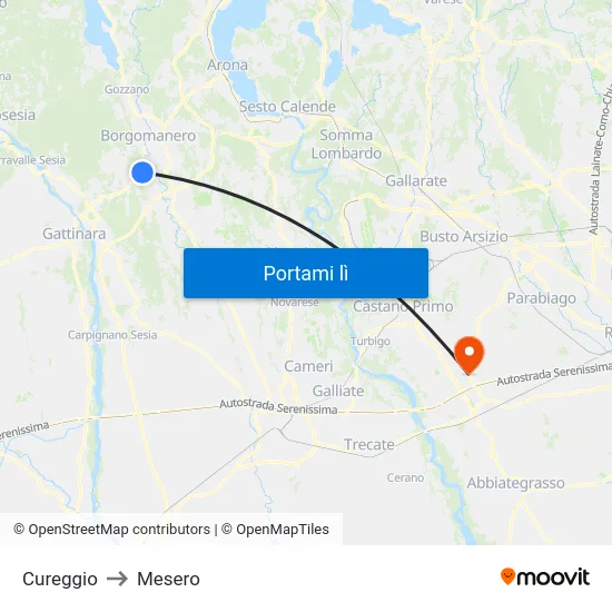 Cureggio to Mesero map