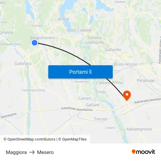 Maggiora to Mesero map