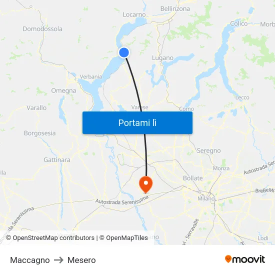 Maccagno to Mesero map