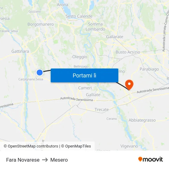 Fara Novarese to Mesero map