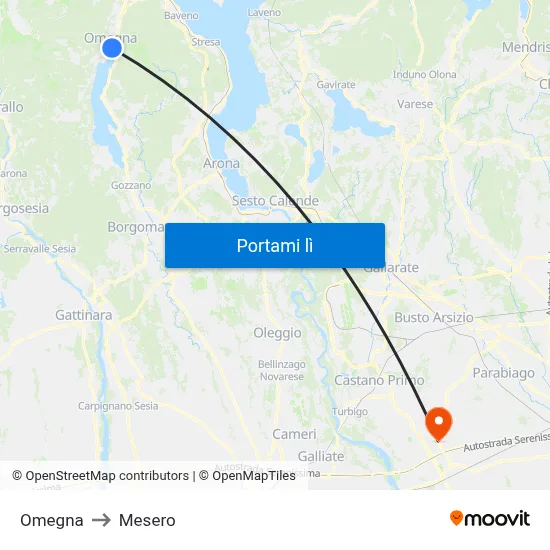 Omegna to Mesero map