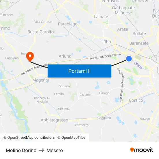 Molino Dorino to Mesero map