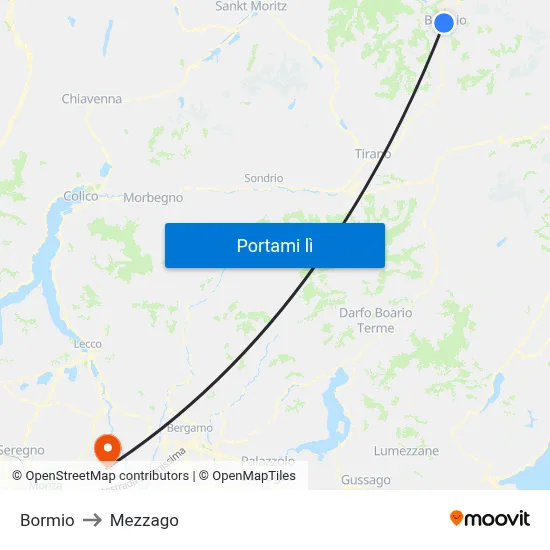 Bormio to Mezzago map