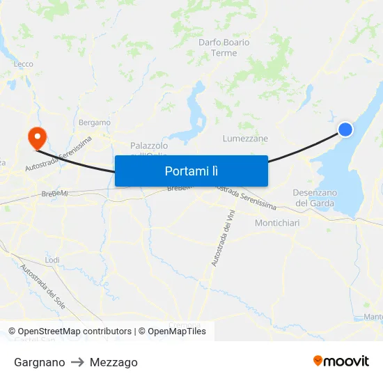 Gargnano to Mezzago map