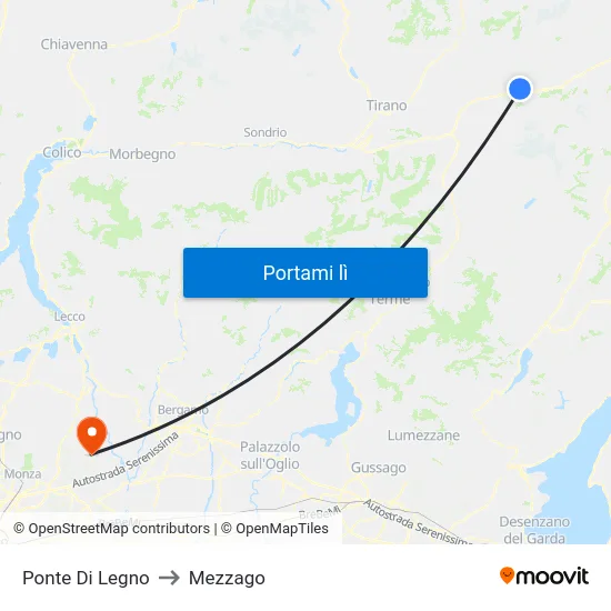 Ponte Di Legno to Mezzago map