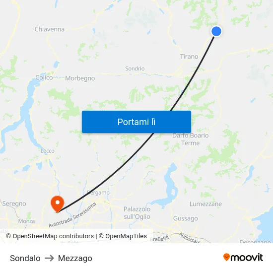 Sondalo to Mezzago map