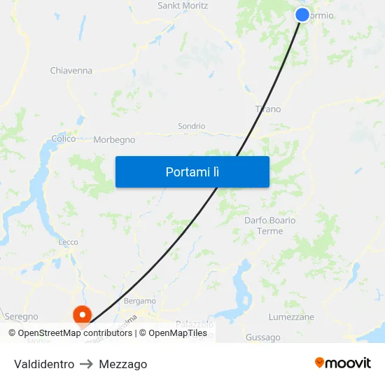 Valdidentro to Mezzago map