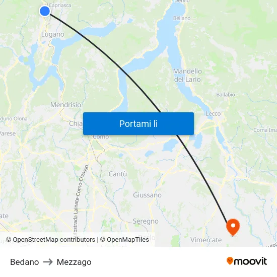 Bedano to Mezzago map