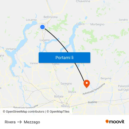 Rivera to Mezzago map