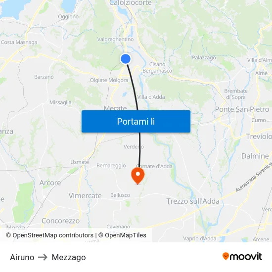 Airuno to Mezzago map