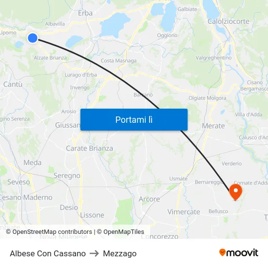 Albese Con Cassano to Mezzago map