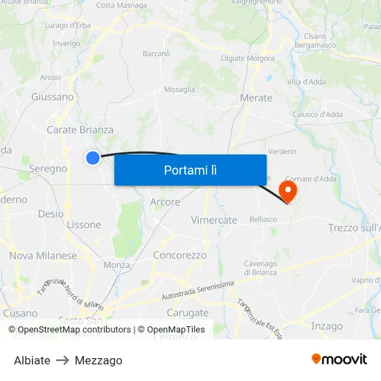 Albiate to Mezzago map