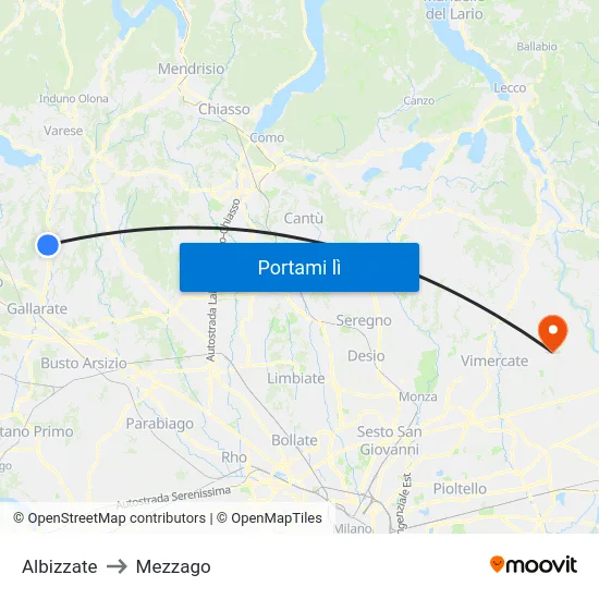 Albizzate to Mezzago map
