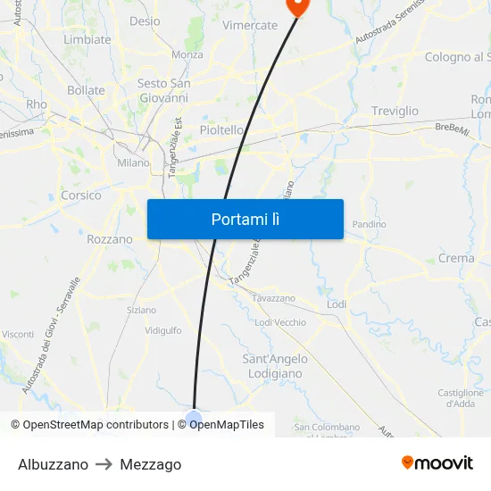 Albuzzano to Mezzago map