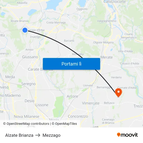 Alzate Brianza to Mezzago map