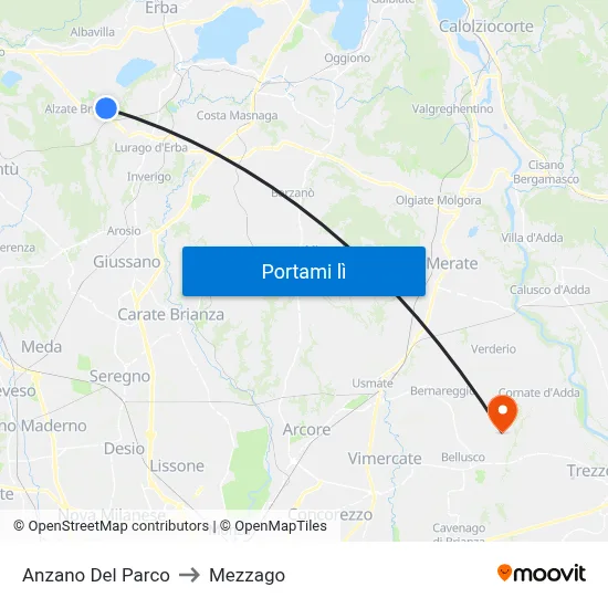 Anzano Del Parco to Mezzago map