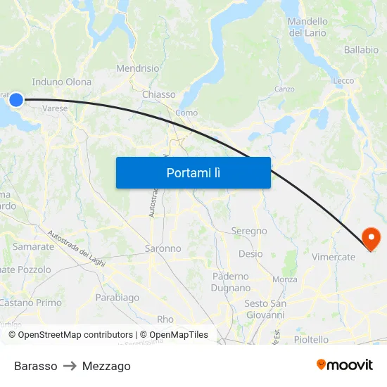 Barasso to Mezzago map