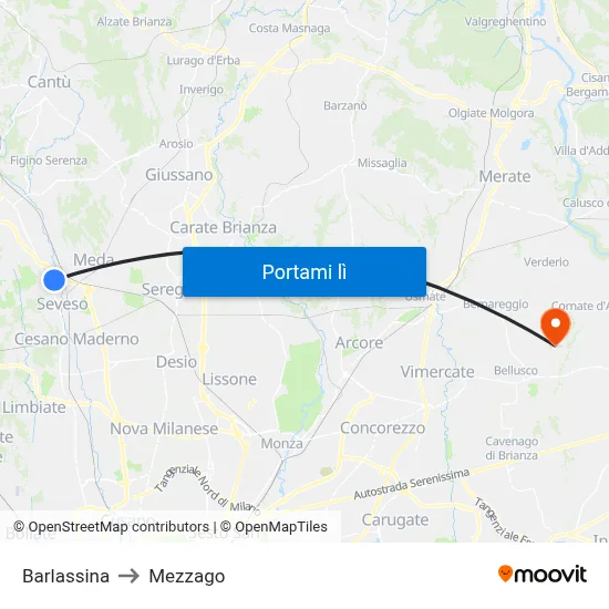 Barlassina to Mezzago map
