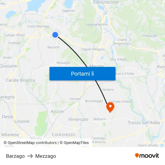 Barzago to Mezzago map