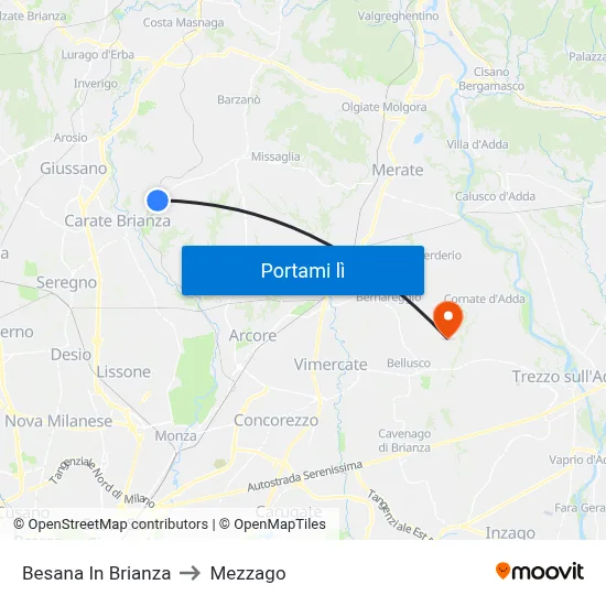 Besana In Brianza to Mezzago map