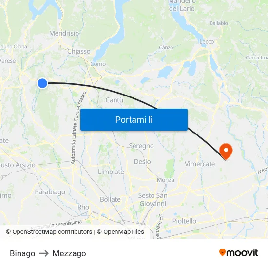 Binago to Mezzago map