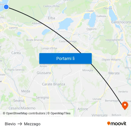 Blevio to Mezzago map
