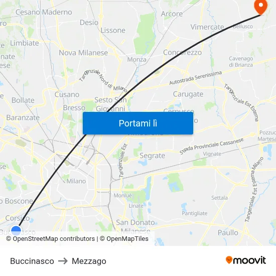 Buccinasco to Mezzago map