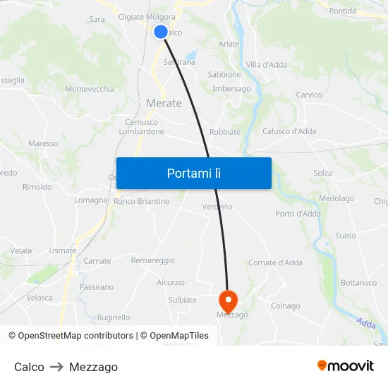 Calco to Mezzago map